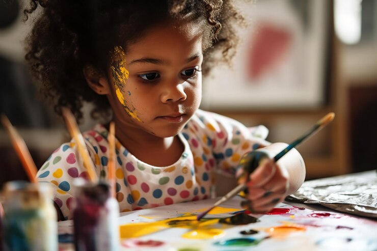 4 year old afro girl painting with his hands generative ai illustration_145713 3259